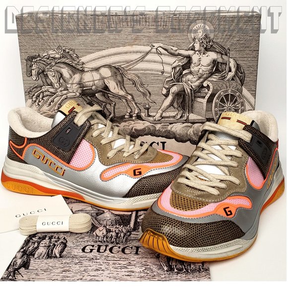 Gucci Other - GUCCI Mens 10.5G - 11.5US distressed Leather orange ULTRAPACE patchwork Sneakers